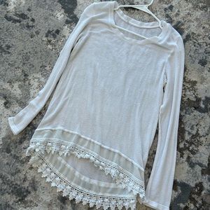 White sheer long sleeve with lace hem pattern